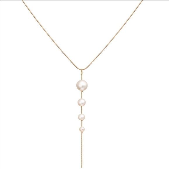 Necklace Tassel Faux Pearls Gold plated - Picture 2 of 9